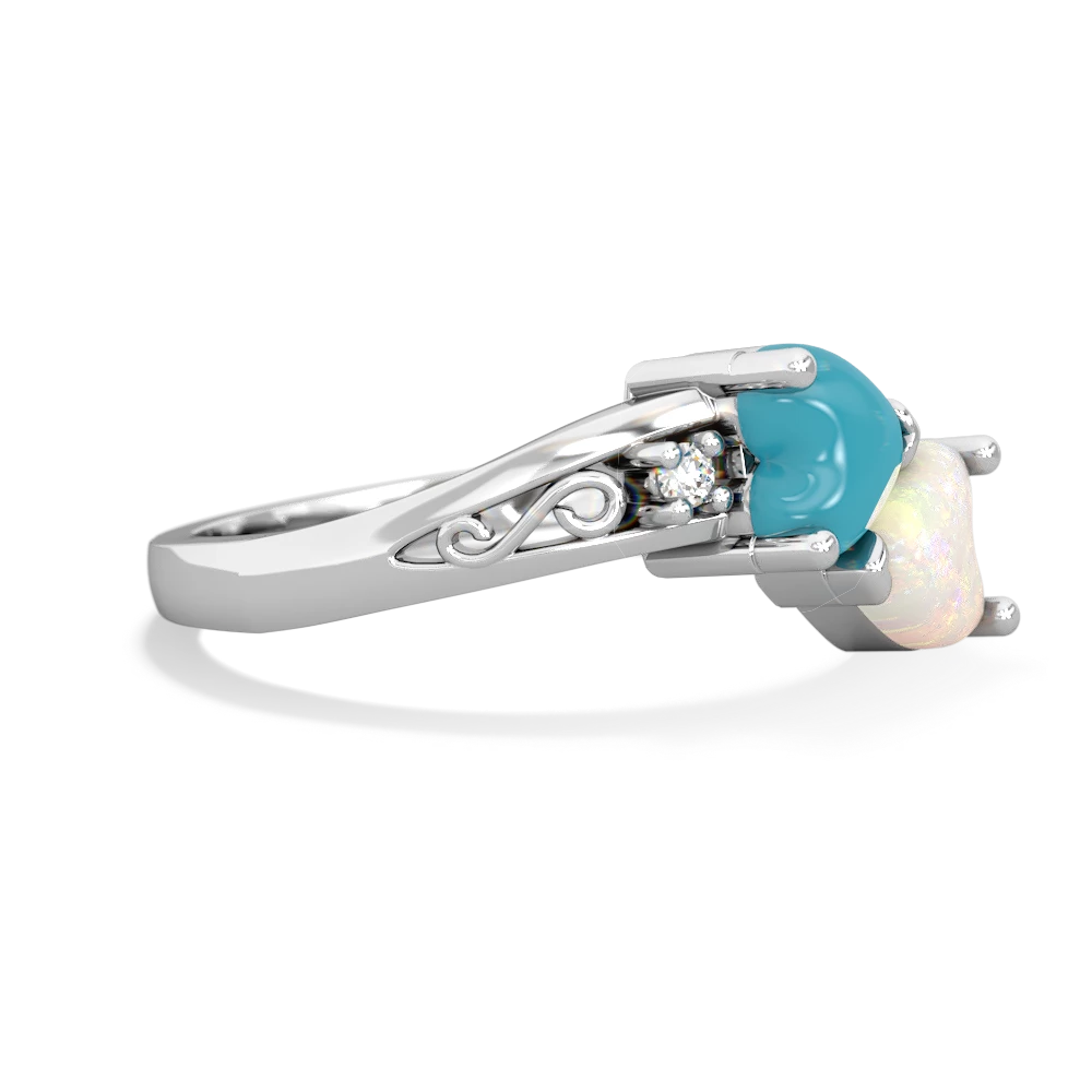 Turquoise Snuggling Hearts 14K White Gold ring R2178