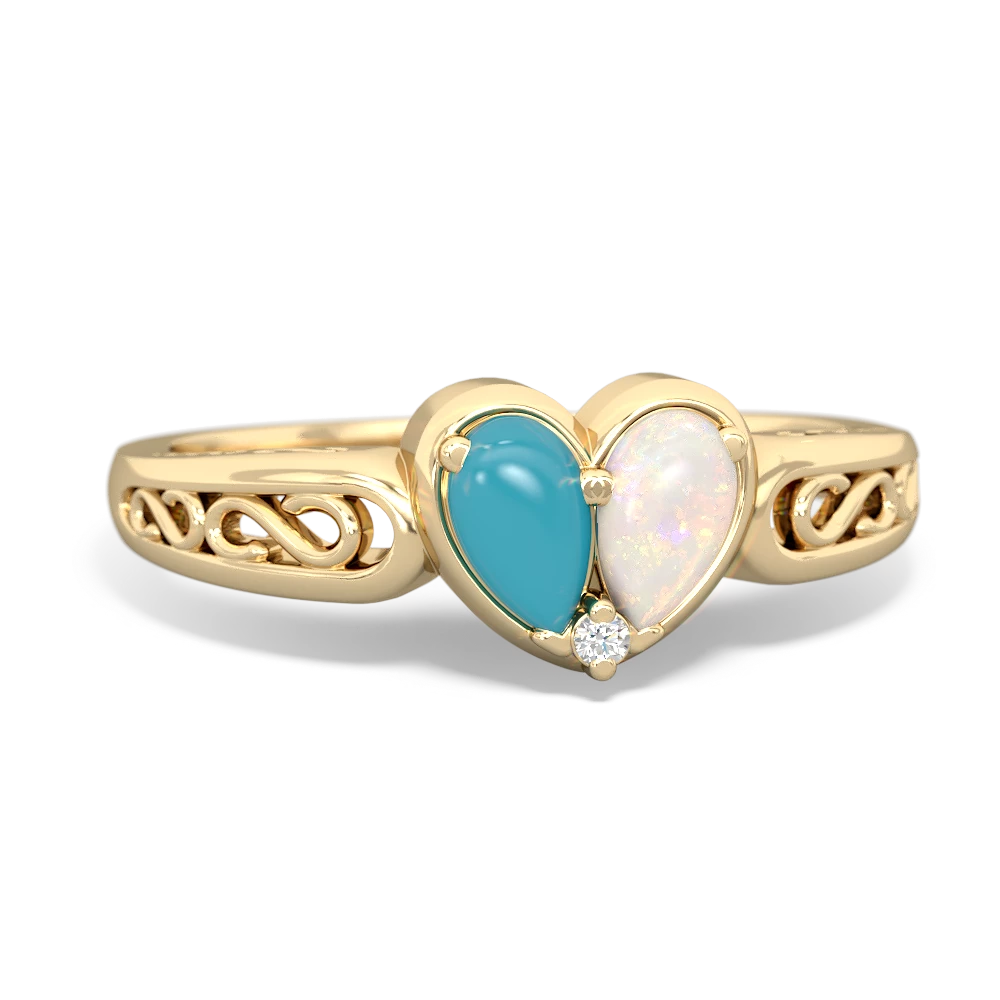 Turquoise Filligree 'One Heart' 14K Yellow Gold ring R5070