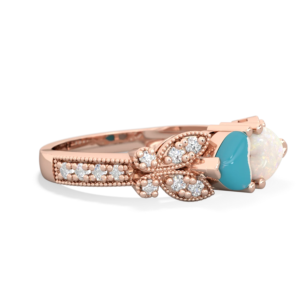 Turquoise Diamond Butterflies 14K Rose Gold ring R5601