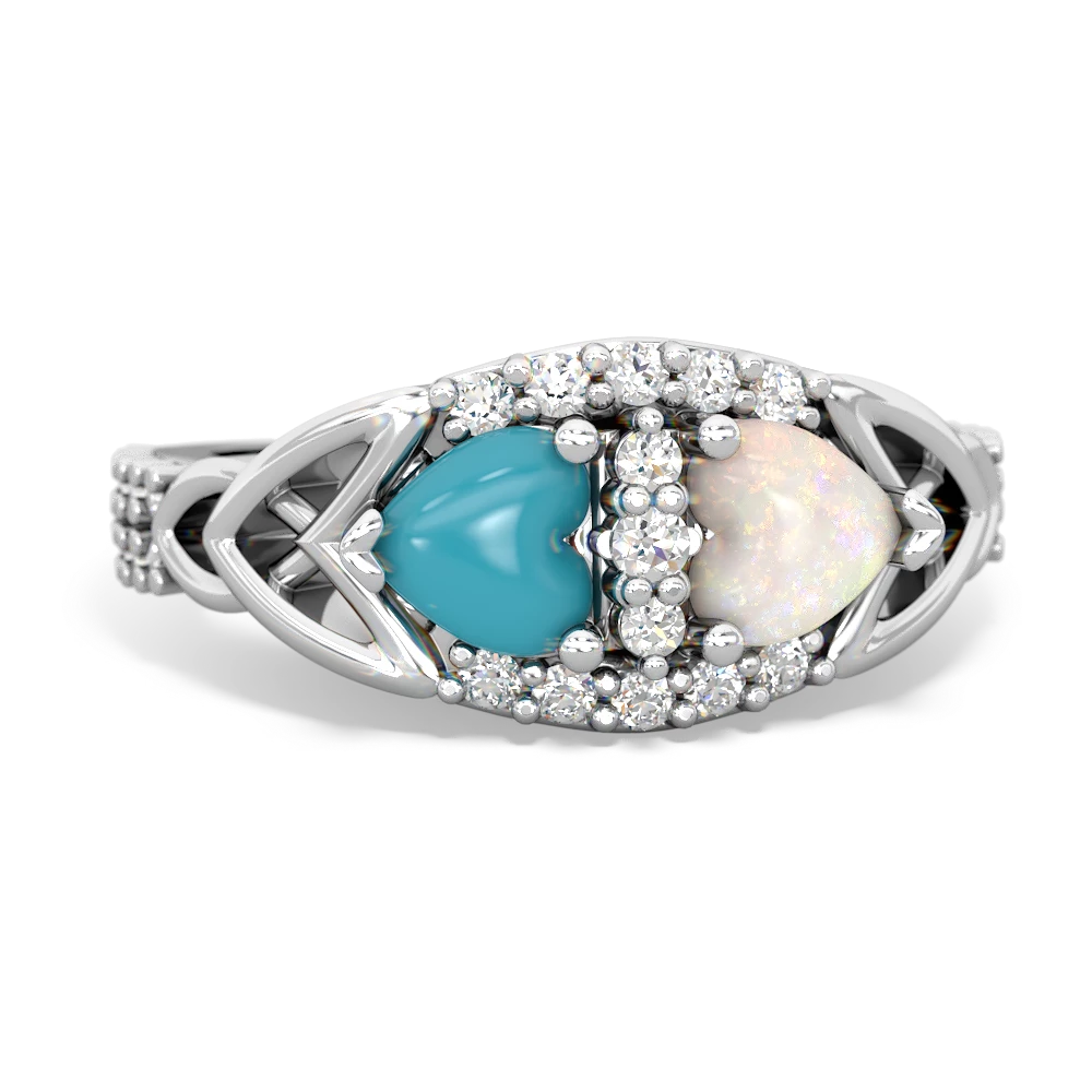 Turquoise Sparkling Celtic Knot 14K White Gold ring R2645