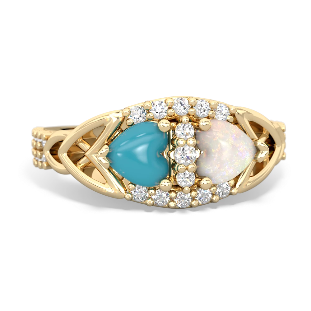 Turquoise Sparkling Celtic Knot 14K Yellow Gold ring R2645