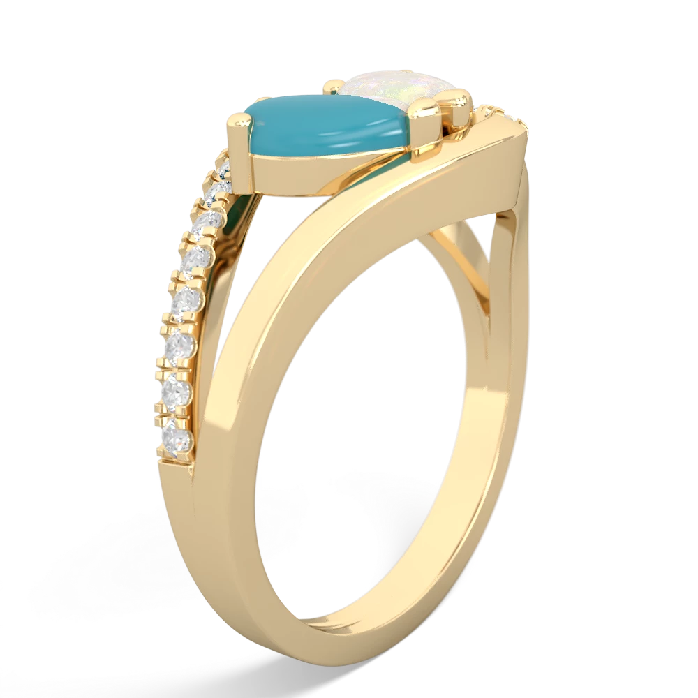 Turquoise Nestled Heart Keepsake 14K Yellow Gold ring R5650