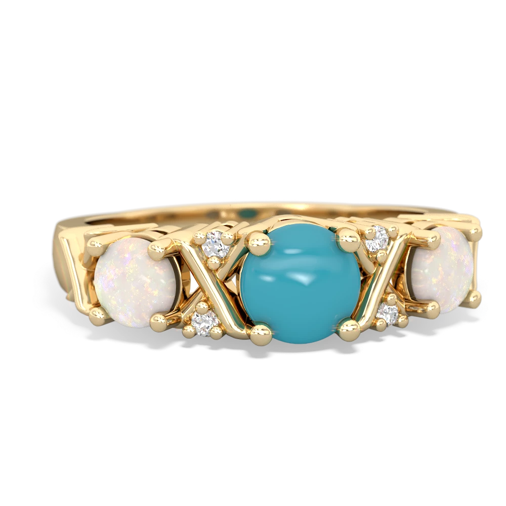 Turquoise Hugs And Kisses 14K Yellow Gold ring R5016