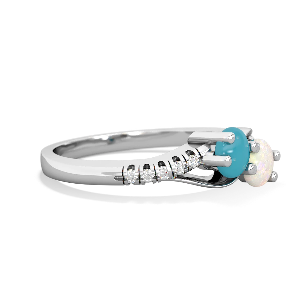 Turquoise Infinity Pave Two Stone 14K White Gold ring R5285