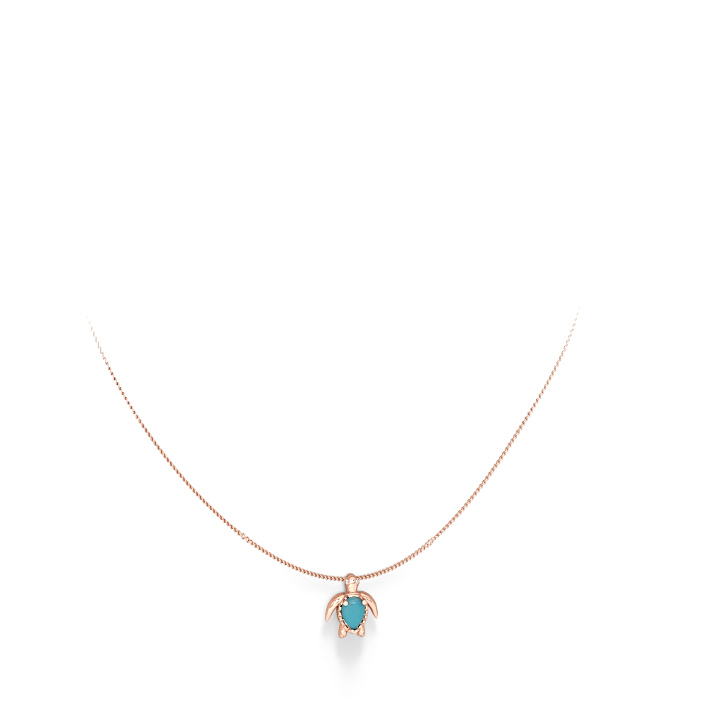 Turquoise Baby Sea Turtle 14K Rose Gold pendant P5241