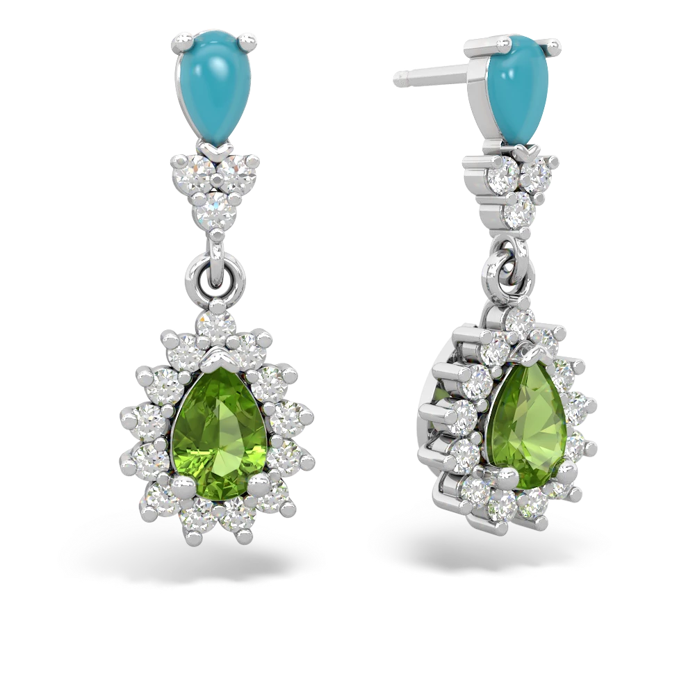 Turquoise Halo Pear Dangle 14K White Gold earrings E1882