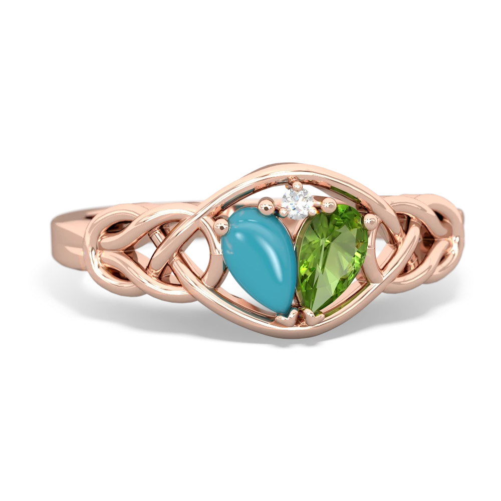 Turquoise Celtic Love Knot 14K Rose Gold ring R5420