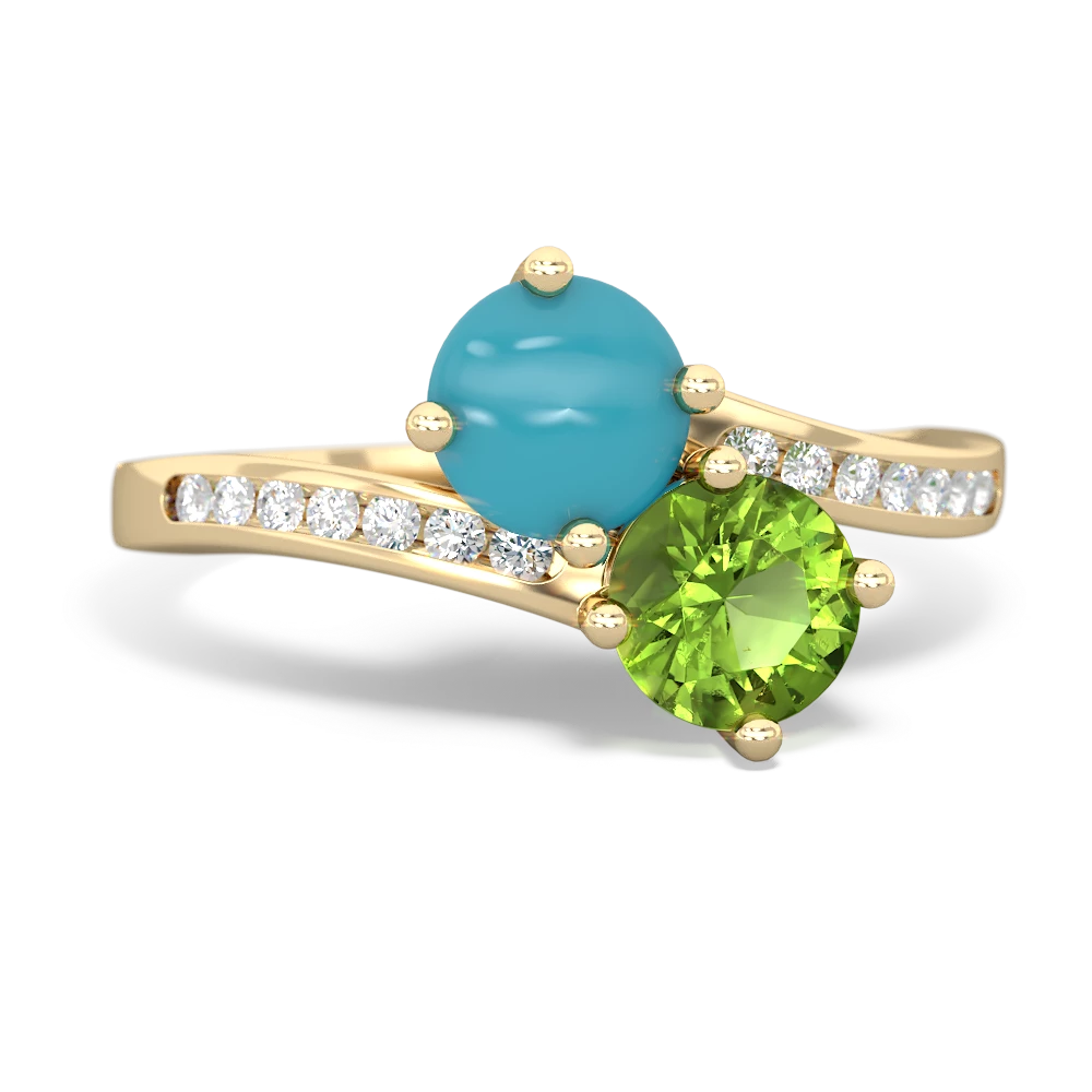 Turquoise Channel Set Two Stone 14K Yellow Gold ring R5303