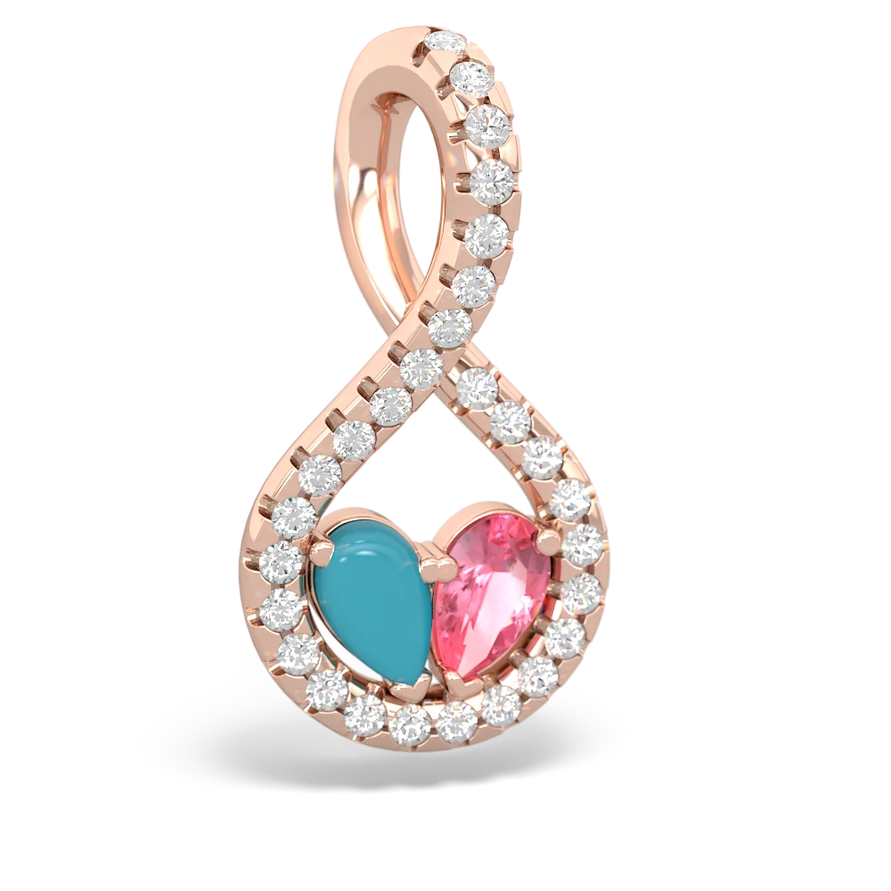 Turquoise Pave Twist 'One Heart' 14K Rose Gold pendant P5360