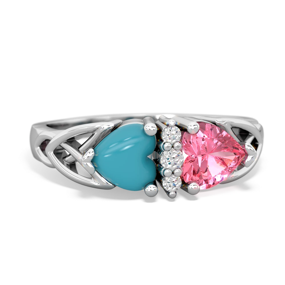 Turquoise Celtic Knot Double Heart 14K White Gold ring R5040