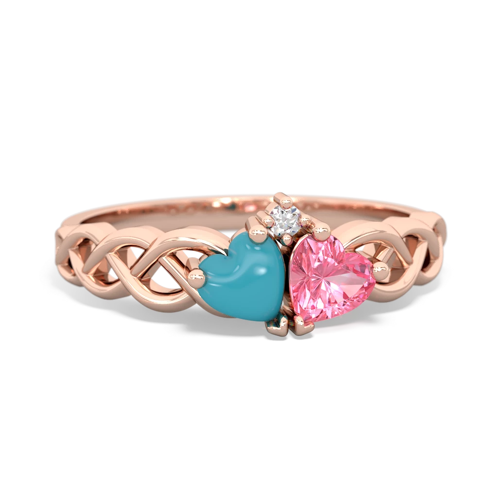 Turquoise Heart To Heart Braid 14K Rose Gold ring R5870