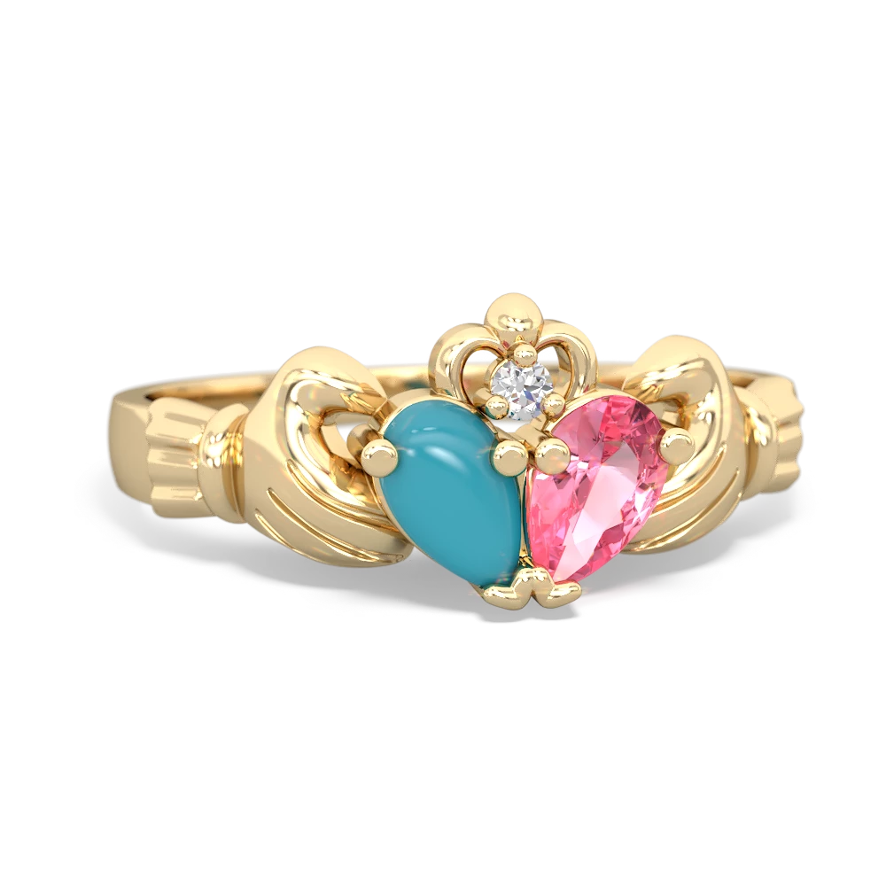 Turquoise 'Our Heart' Claddagh 14K Yellow Gold ring R2388