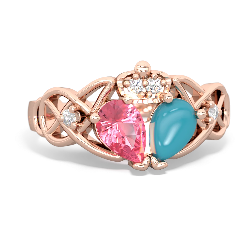 Turquoise 'One Heart' Celtic Knot Claddagh 14K Rose Gold ring R5322