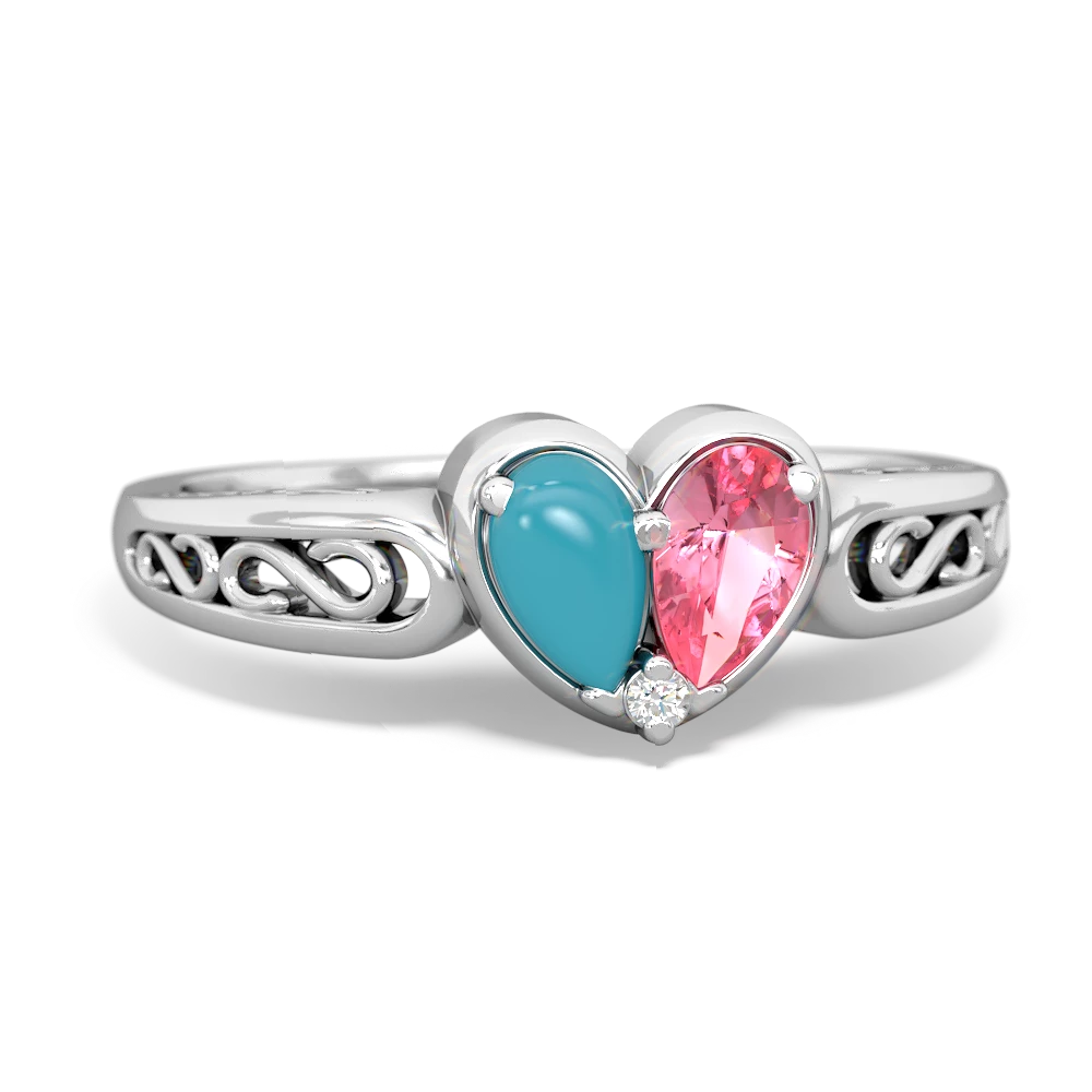 Turquoise Filligree 'One Heart' 14K White Gold ring R5070