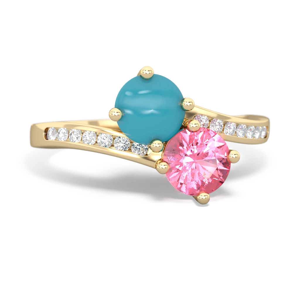 Turquoise Channel Set Two Stone 14K Yellow Gold ring R5303