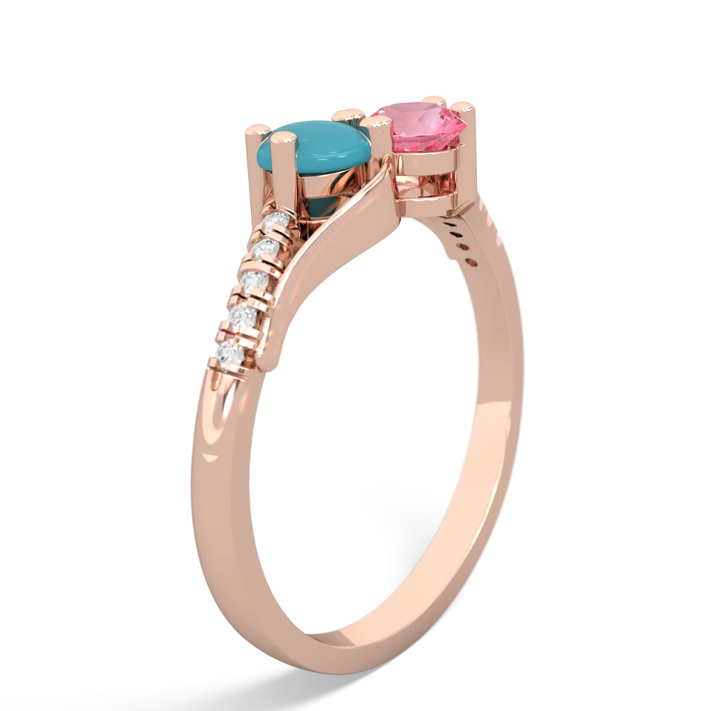 Turquoise Infinity Pave Two Stone 14K Rose Gold ring R5285