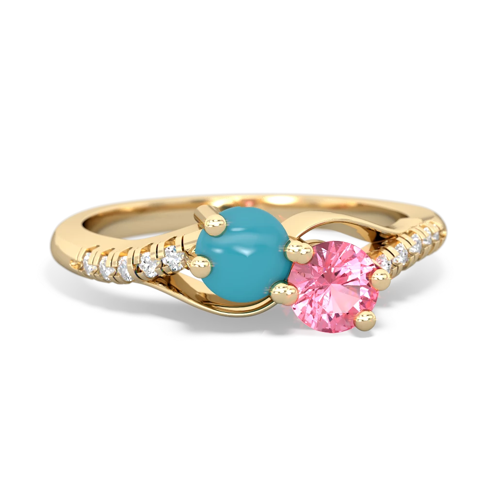 Turquoise Infinity Pave Two Stone 14K Yellow Gold ring R5285