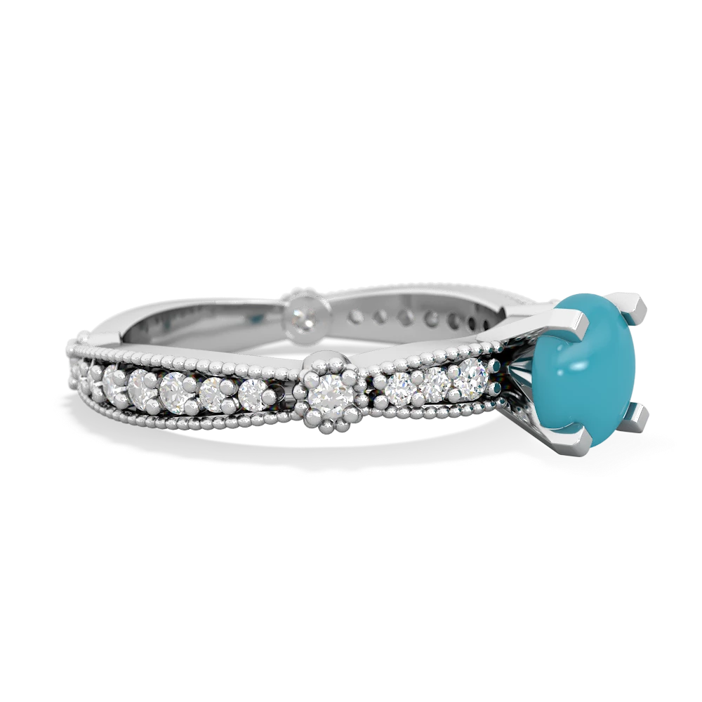 Turquoise Sparkling Tiara 6Mm Round 14K White Gold ring R26296RD