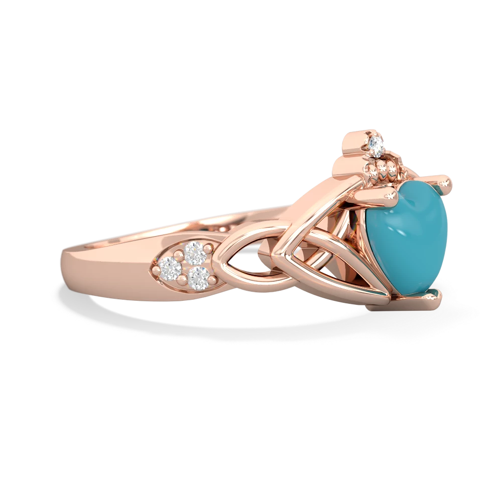 Turquoise Claddagh Celtic Knot Diamond 14K Rose Gold ring R5001