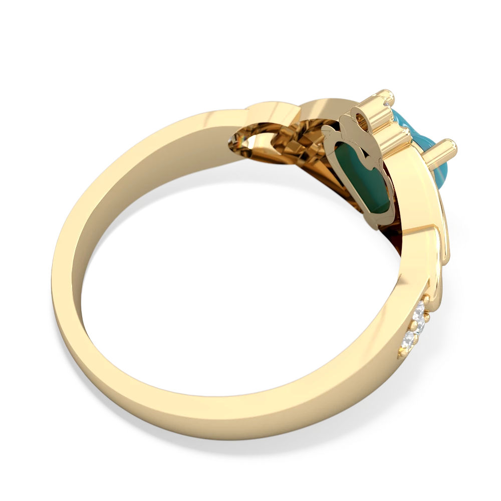 Turquoise Claddagh Celtic Knot Diamond 14K Yellow Gold ring R5001