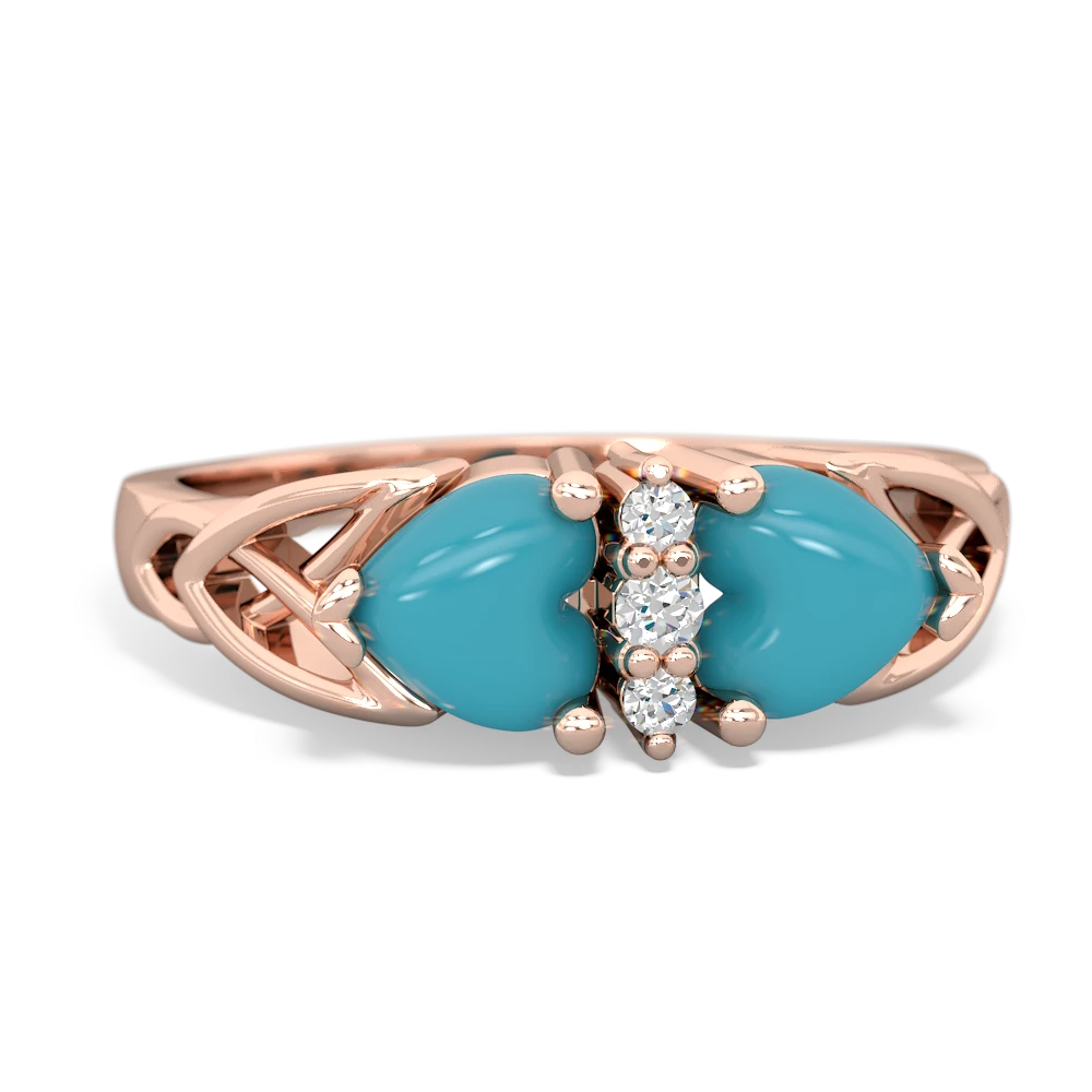 Turquoise Celtic Knot Double Heart 14K Rose Gold ring R5040