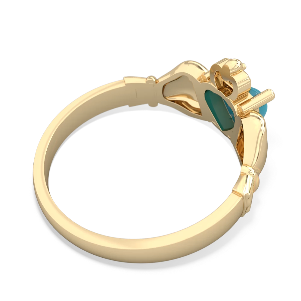 Turquoise Claddagh Diamond Crown 14K Yellow Gold ring R2372