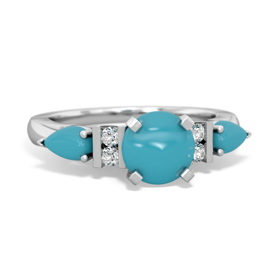 Turquoise 6Mm Round Eternal Embrace Engagement 14K White Gold ring R2005