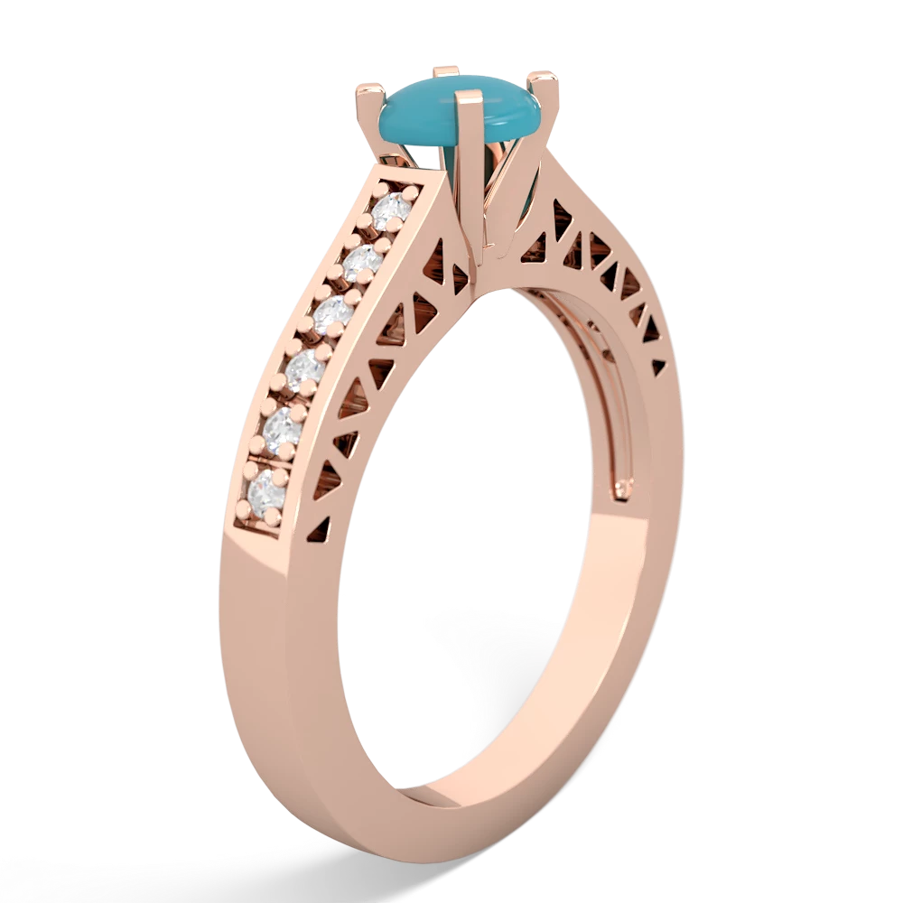 Turquoise Art Deco Engagement 5Mm Round 14K Rose Gold ring R26355RD