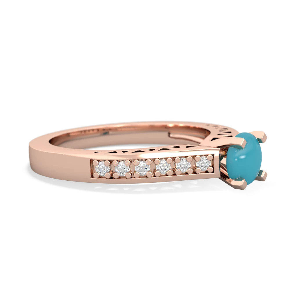 Turquoise Art Deco Engagement 5Mm Round 14K Rose Gold ring R26355RD