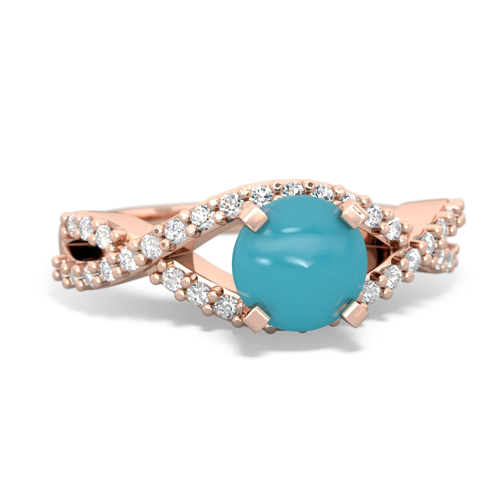 Turquoise Diamond Twist 6Mm Round Engagment  14K Rose Gold ring R26406RD