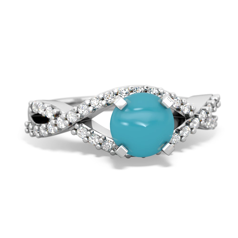 Turquoise Diamond Twist 6Mm Round Engagment  14K White Gold ring R26406RD