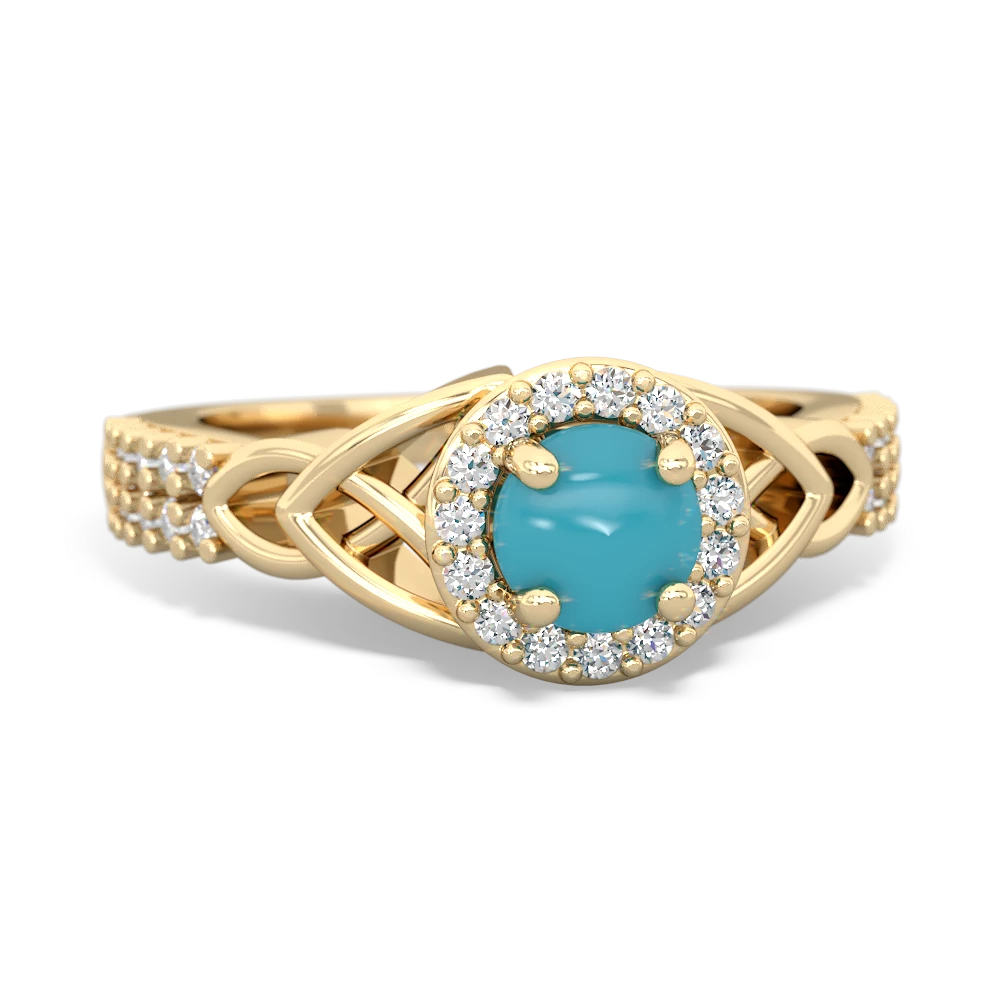 Turquoise Celtic Knot Halo 14K Yellow Gold ring R26445RH