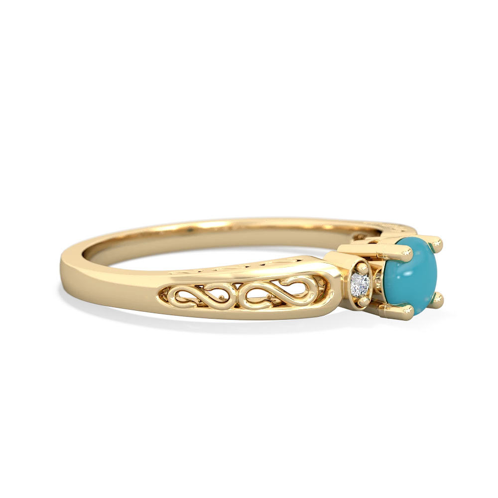 Turquoise Filligree Scroll Round 14K Yellow Gold ring R0829