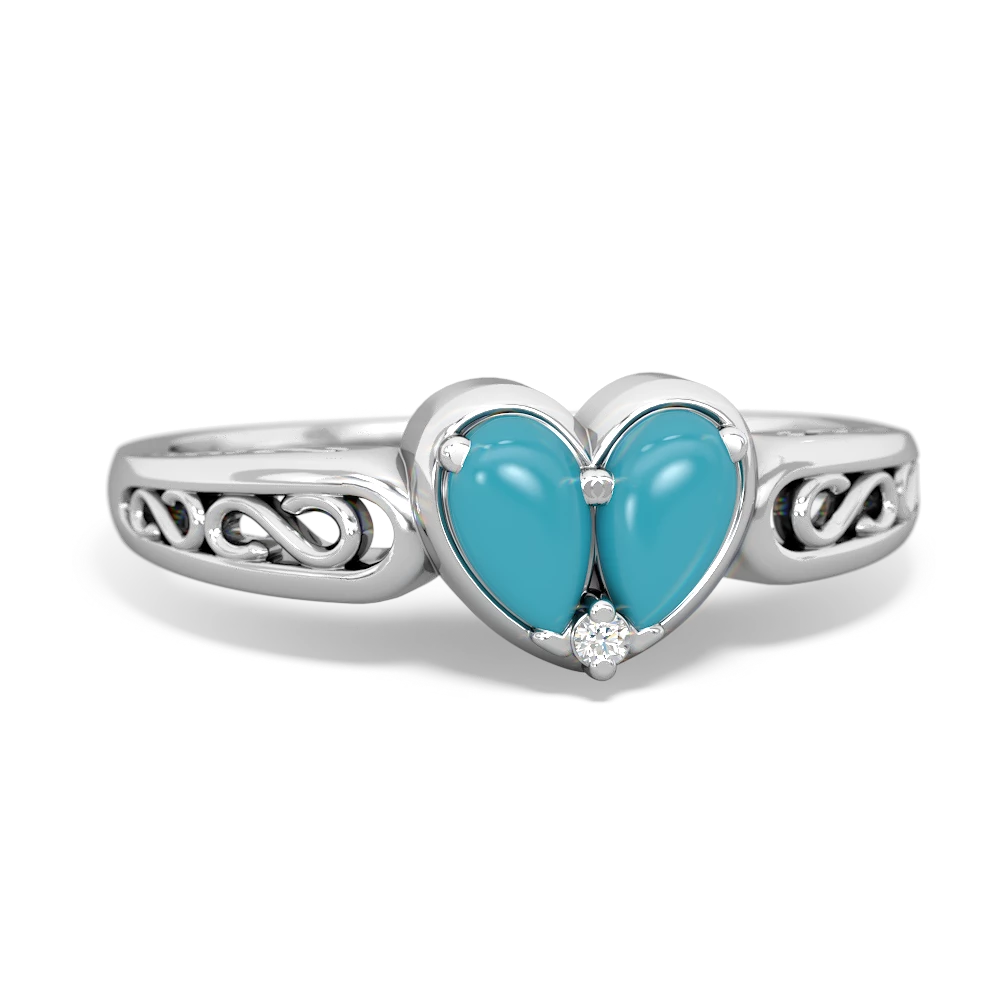 Turquoise Filligree 'One Heart' 14K White Gold ring R5070