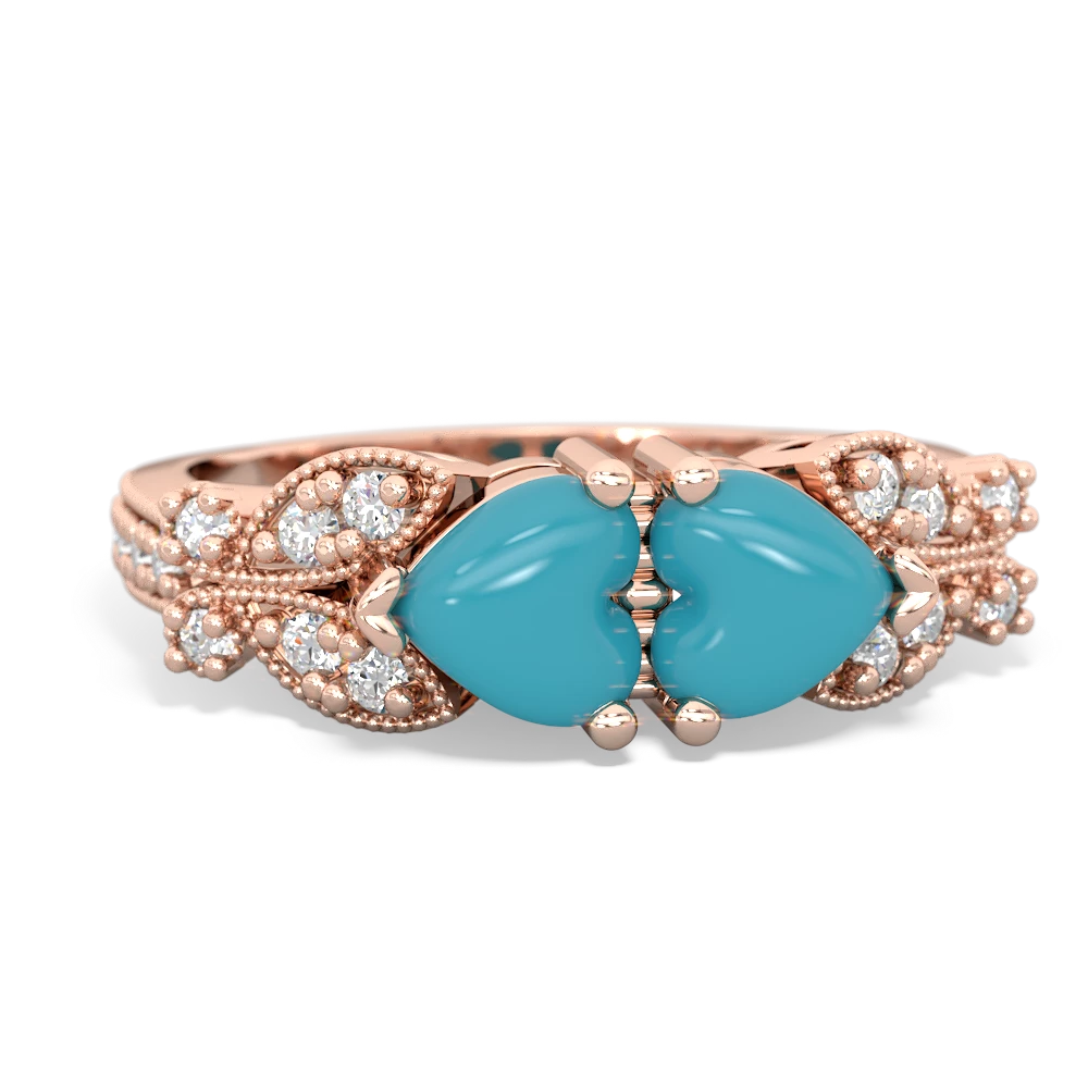 Turquoise Diamond Butterflies 14K Rose Gold ring R5601