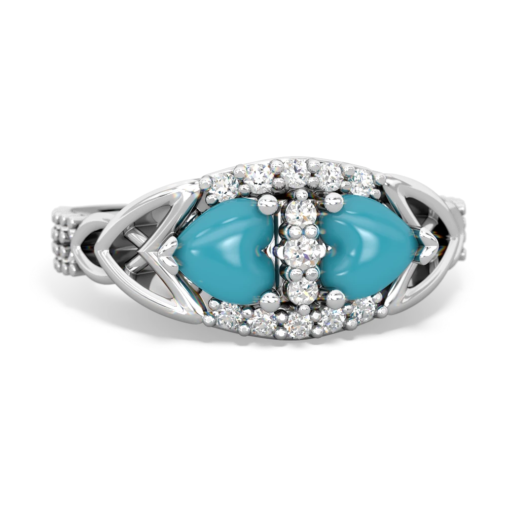 Turquoise Sparkling Celtic Knot 14K White Gold ring R2645