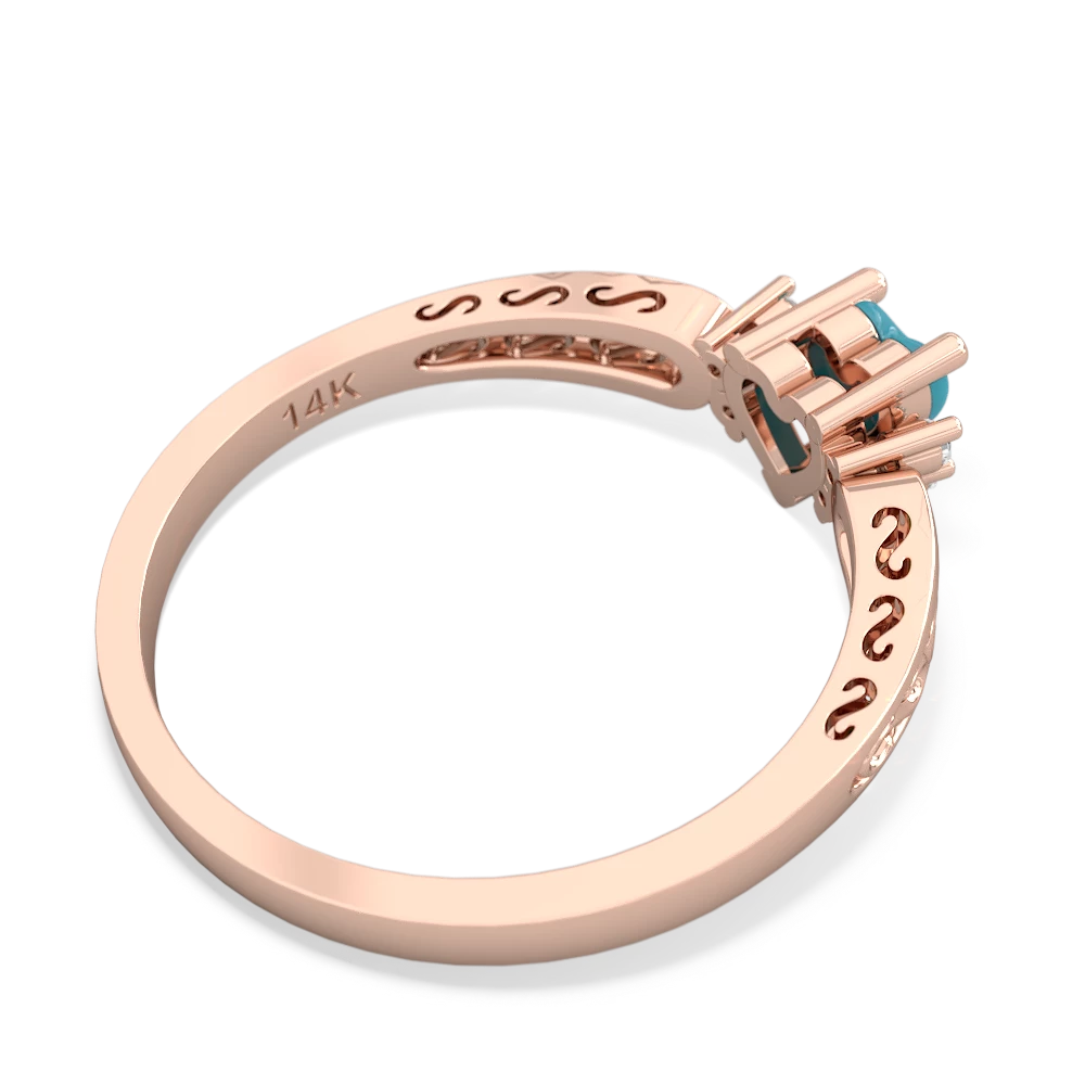 Turquoise Filligree Scroll Heart 14K Rose Gold ring R2429