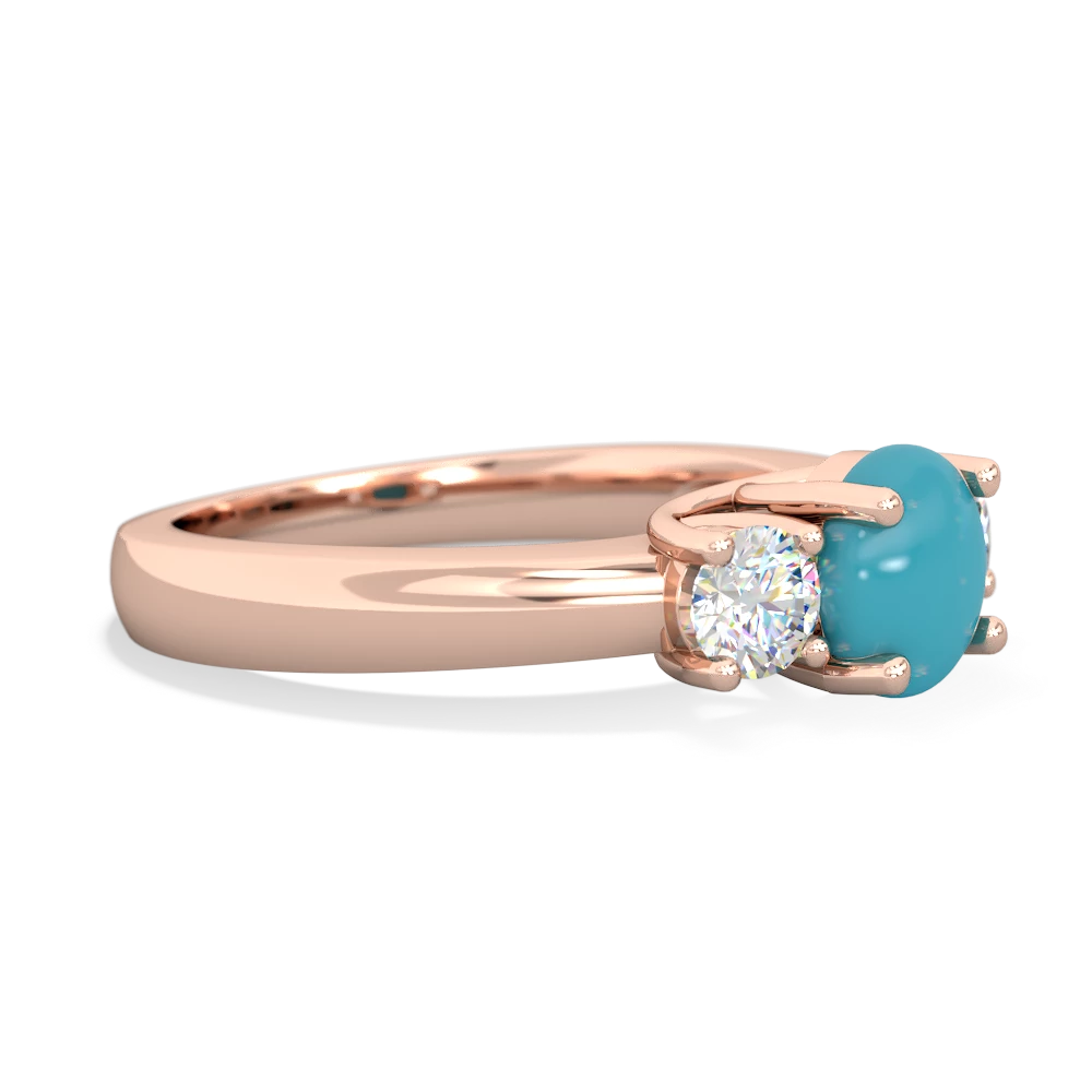 Turquoise Diamond Three Stone Round Trellis 14K Rose Gold ring R4018