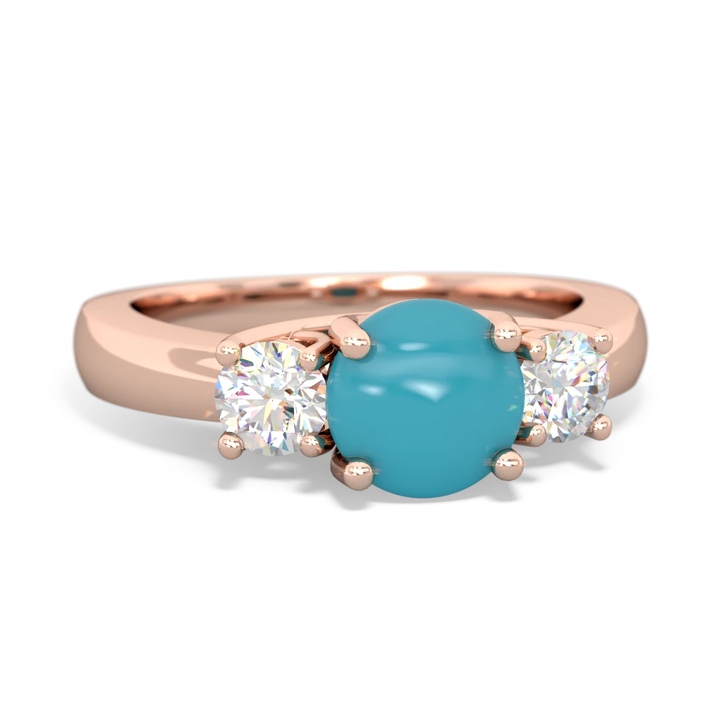 Turquoise Diamond Three Stone Round Trellis 14K Rose Gold ring R4018