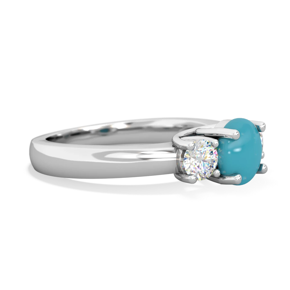 Turquoise Diamond Three Stone Round Trellis 14K White Gold ring R4018