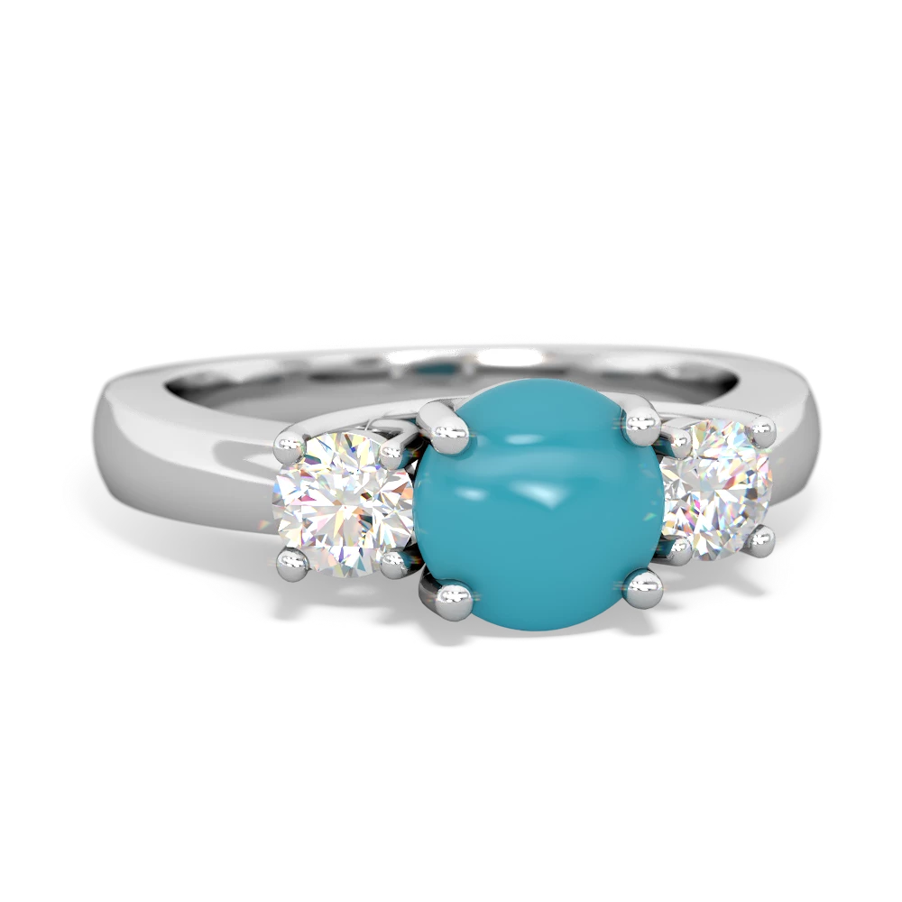 Turquoise Diamond Three Stone Round Trellis 14K White Gold ring R4018