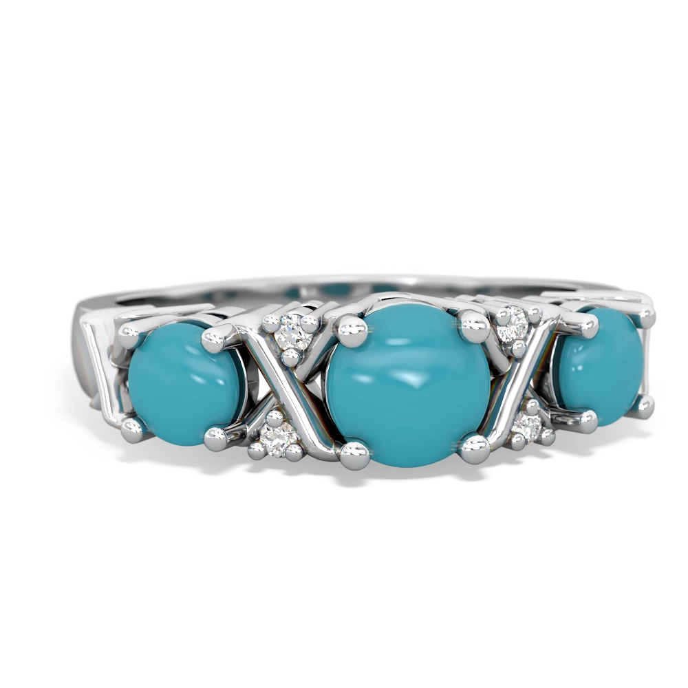 Turquoise Hugs And Kisses 14K White Gold ring R5016