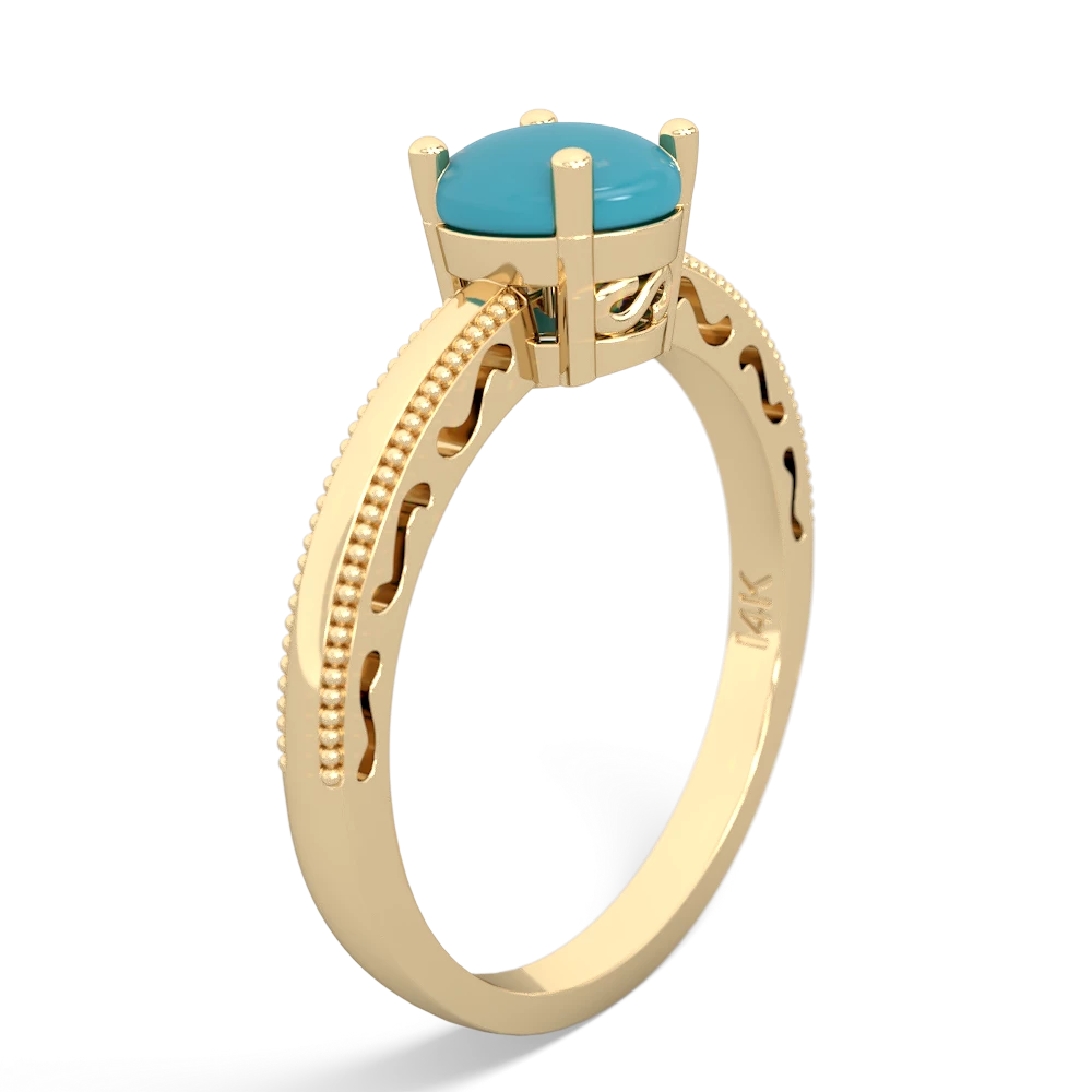 Turquoise Milgrain Filigree 14K Yellow Gold ring R5090