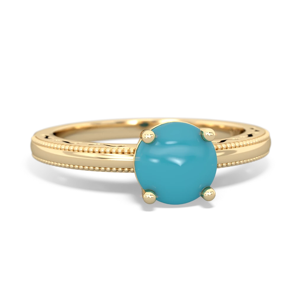 Turquoise Milgrain Filigree 14K Yellow Gold ring R5090