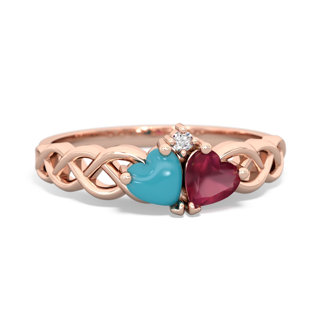 Turquoise Heart To Heart Braid 14K Rose Gold ring R5870