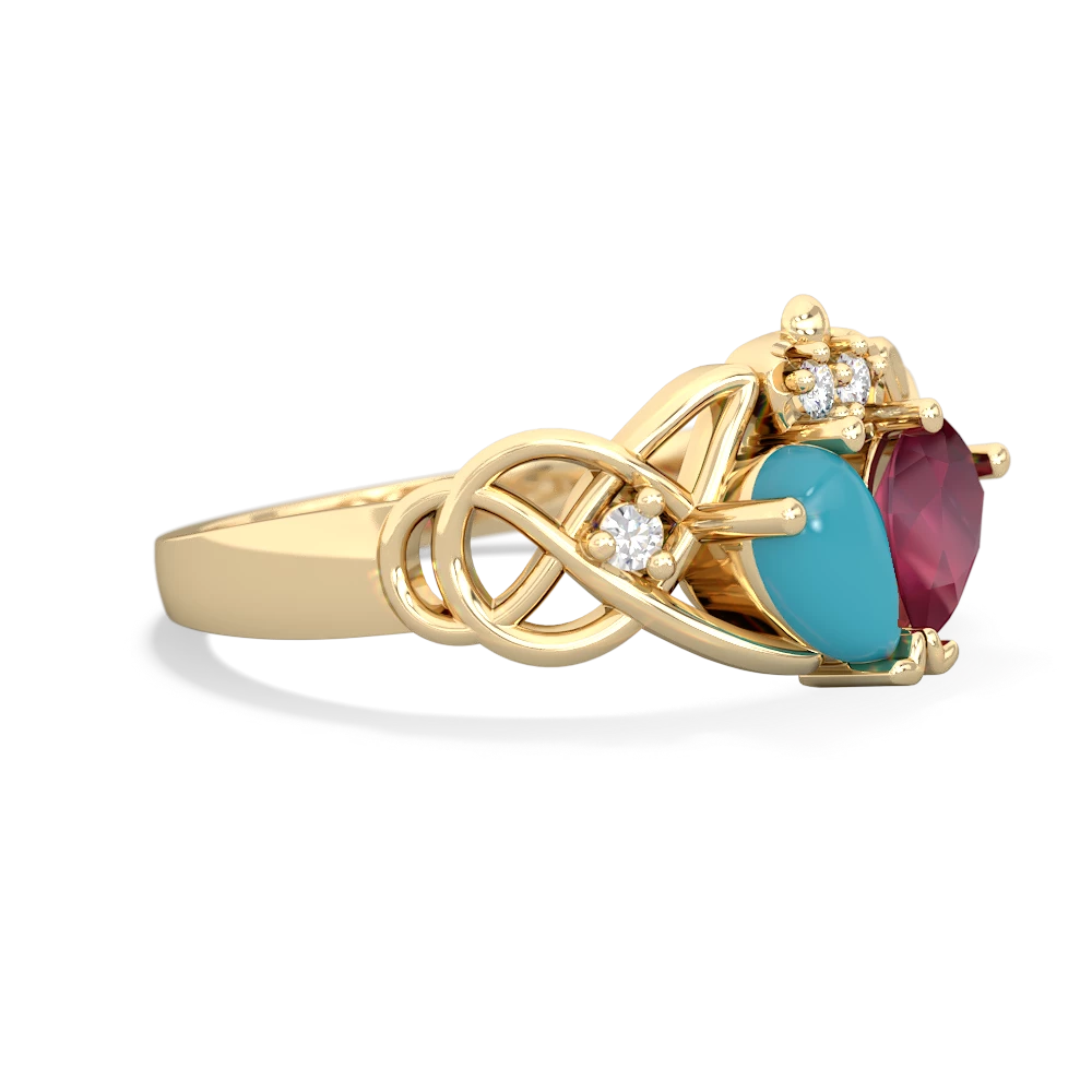 Turquoise 'One Heart' Celtic Knot Claddagh 14K Yellow Gold ring R5322