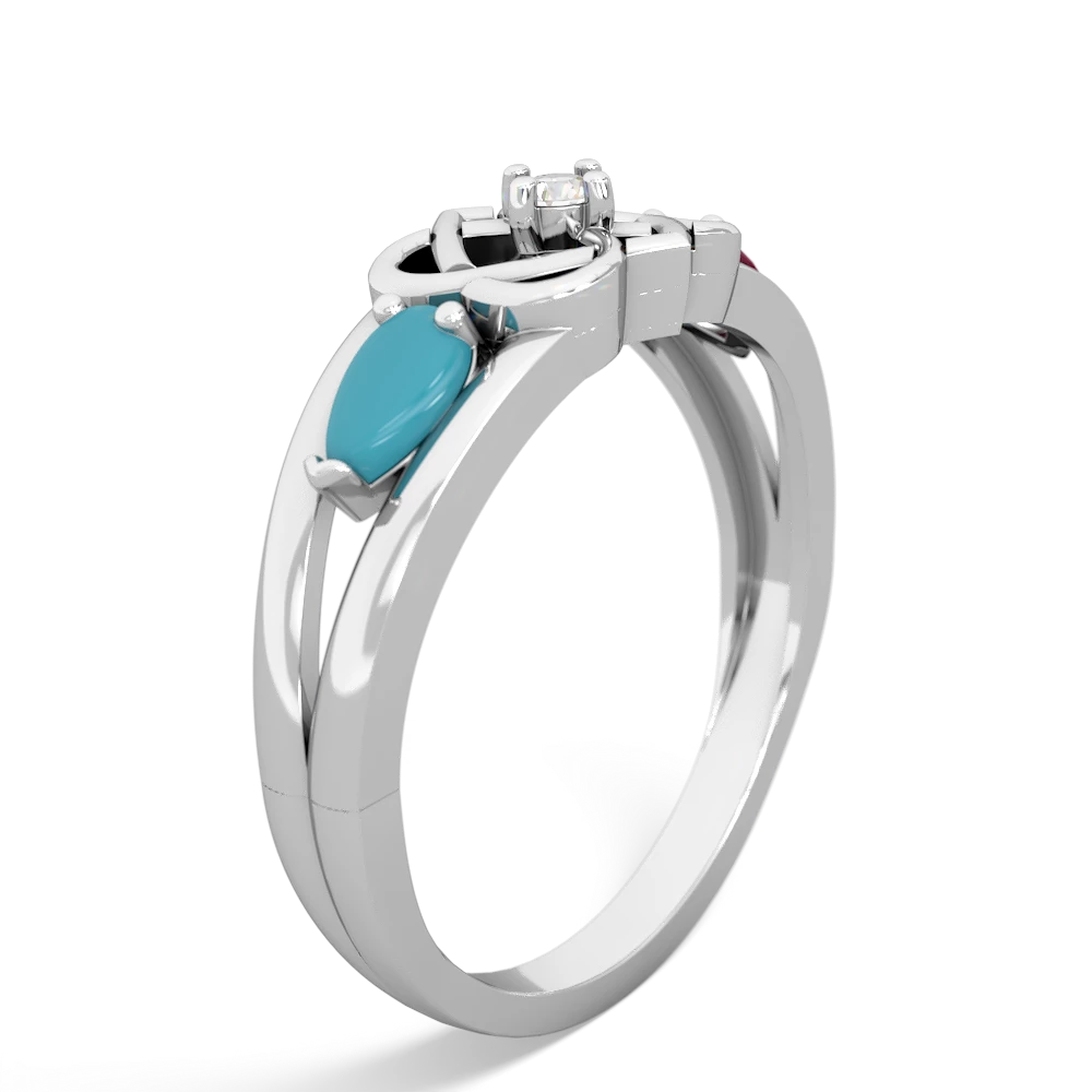 Turquoise Hearts Intertwined 14K White Gold ring R5880