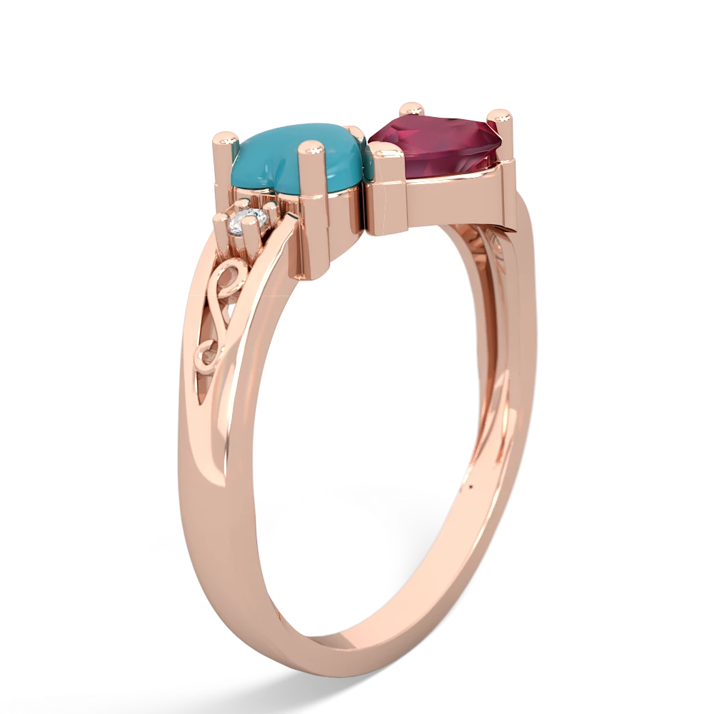 Turquoise Snuggling Hearts 14K Rose Gold ring R2178