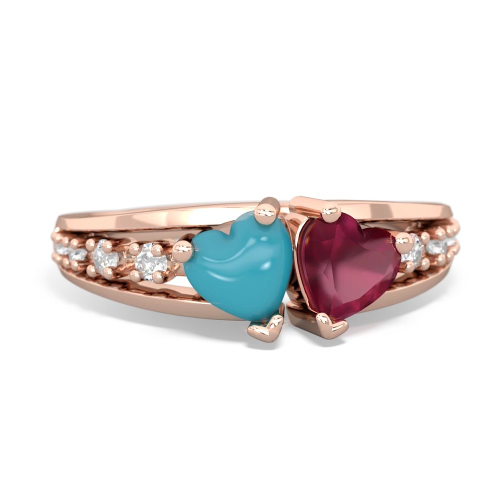 Turquoise Heart To Heart 14K Rose Gold ring R3342