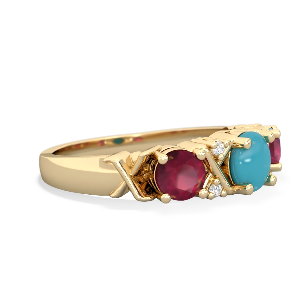 Turquoise Hugs And Kisses 14K Yellow Gold ring R5016